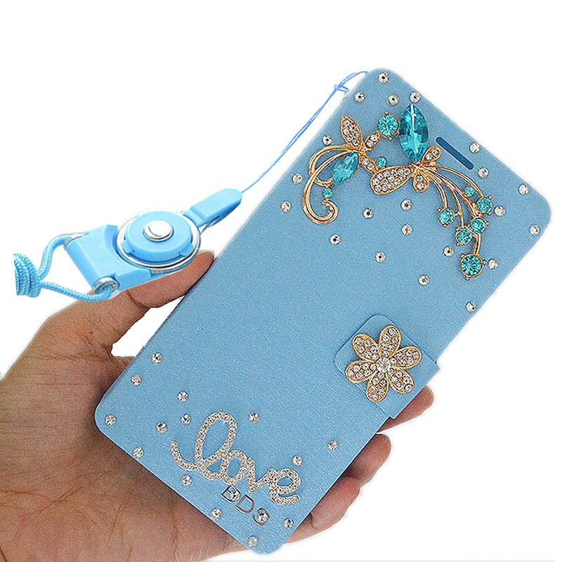 2017款oppor9s手机壳女款oppor9s皮套r9sk挂脖绳翻盖水钻潮r9st保 水晶花天蓝（r9s/r9sk）
