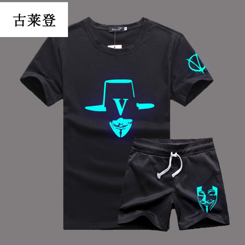 登2016夏季时尚圆领青年套夜光T恤男海贼王套