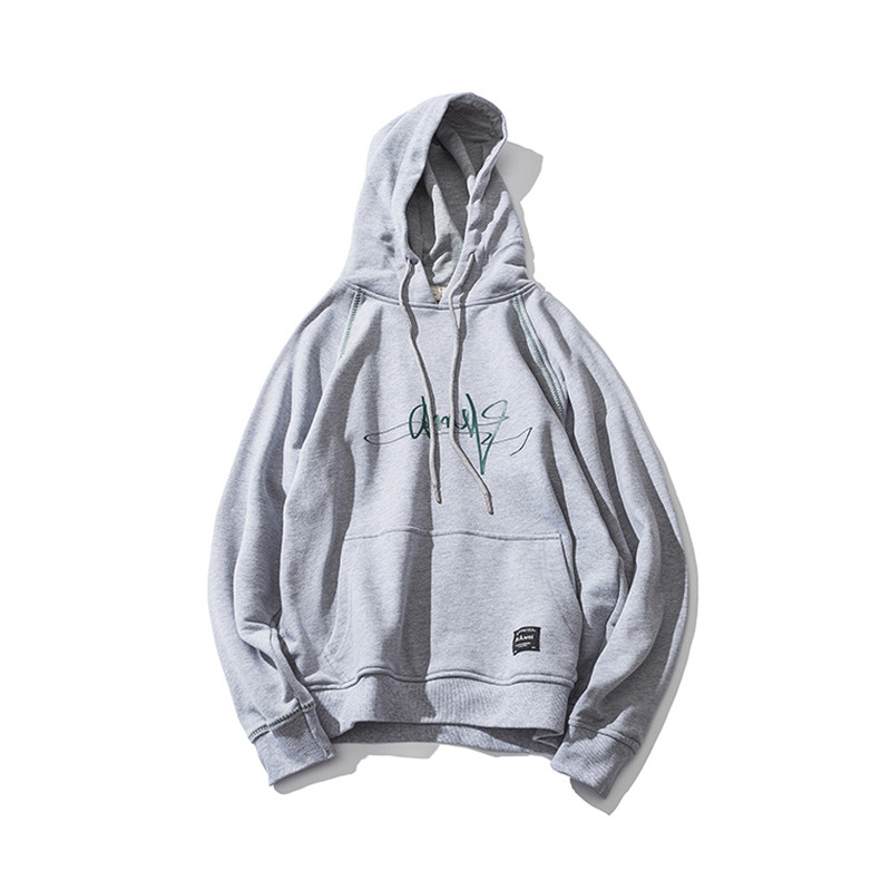 吉服社新款秋装字母印花连帽卫衣外套潮男日系复古落肩款式上衣 XXL 灰色