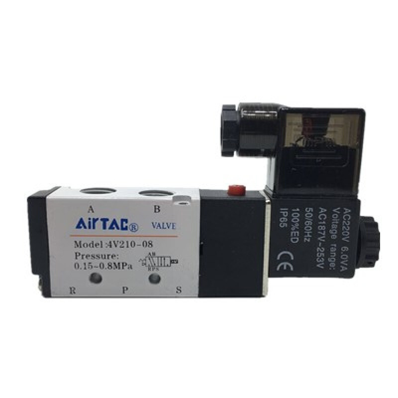 电磁阀4V210-08亚德客型AC220V换向控制气阀开关电磁阀门气动 4v210阀体带线圈接6MM气管24V