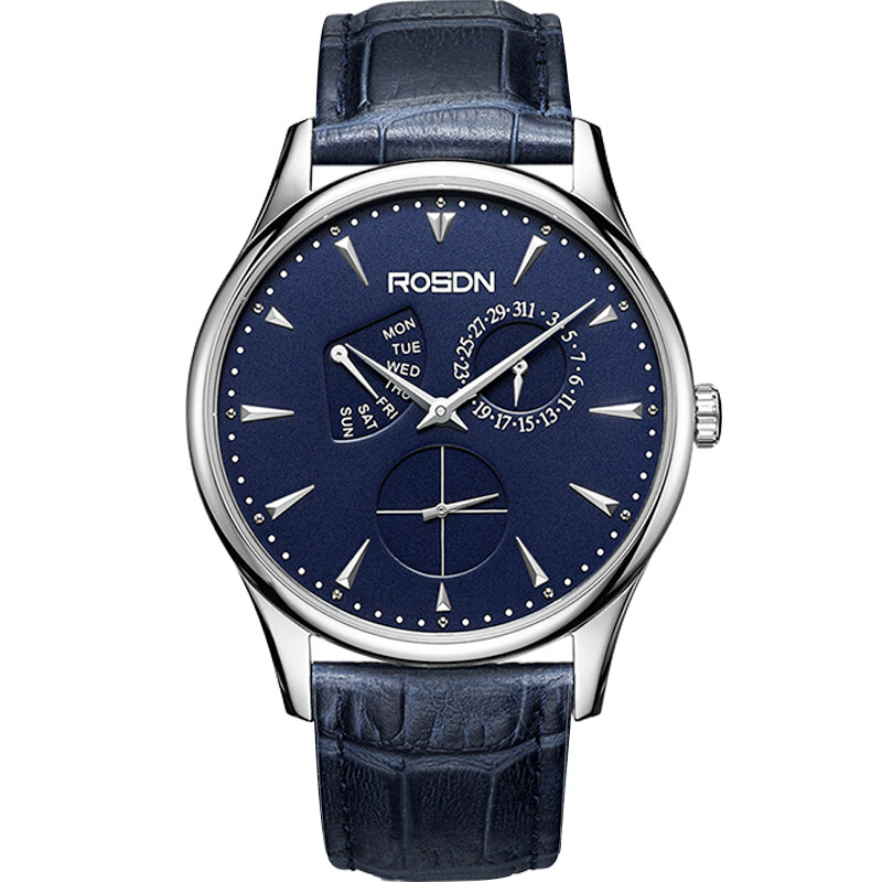 劳士顿(rosdn)男表时尚潮流男表商务休闲真皮带石英防水手表男3188