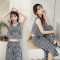902新款夏季新款韩版ulzzang格子chic背心上衣+宽松九分裤时尚套装学生女 S 图片色