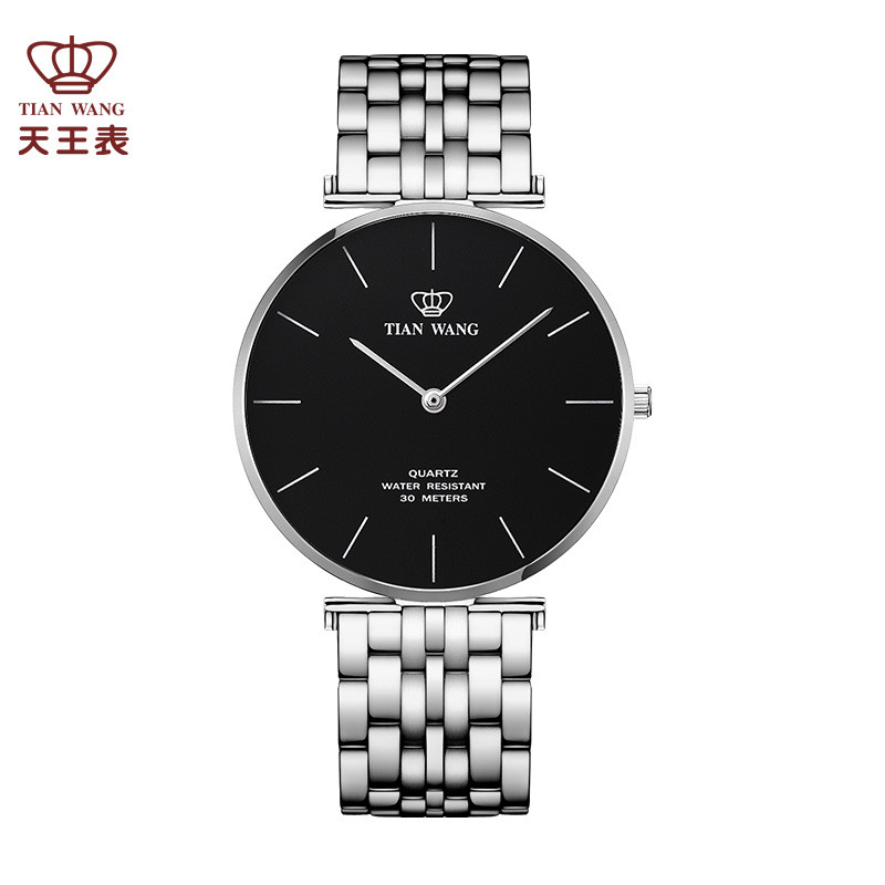 天王表(TIANWANG)石英表女表简约时尚男士手表情侣表3910 黑盘钢带男款