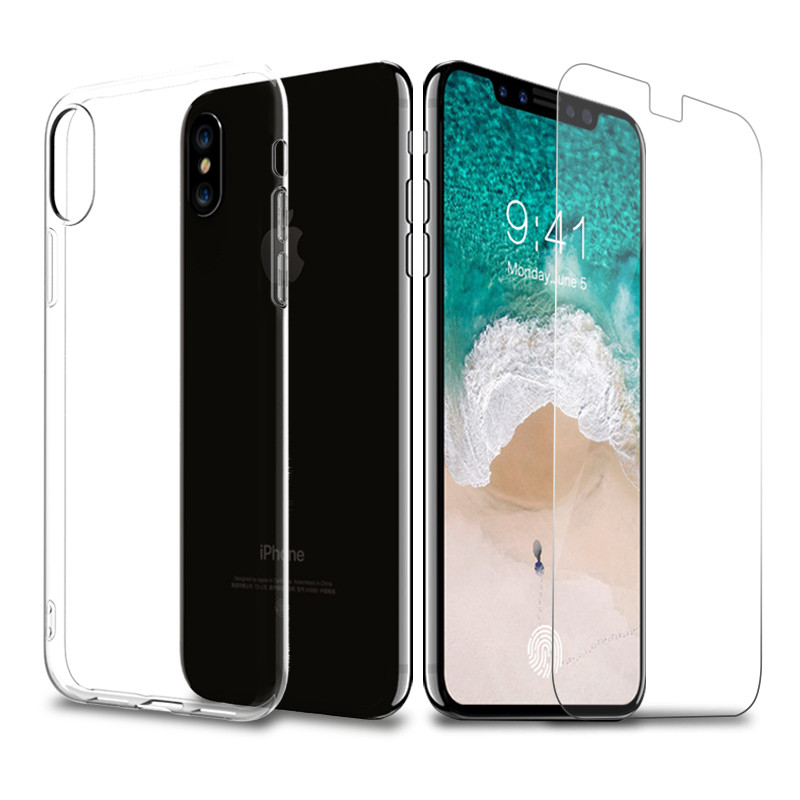 ESCASE 苹果iPhoneX壳膜套装 透明软壳+非全屏钢化膜