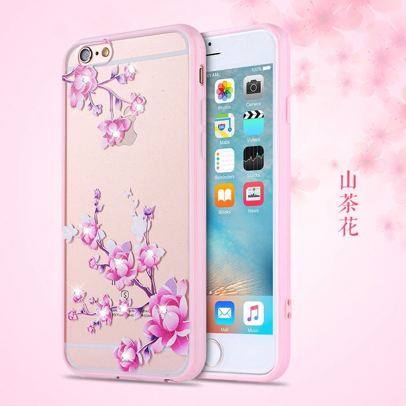 苹果iPhone6splus手机套iPhone6plus水钻壳带挂绳5.5寸防摔透明20 山茶花