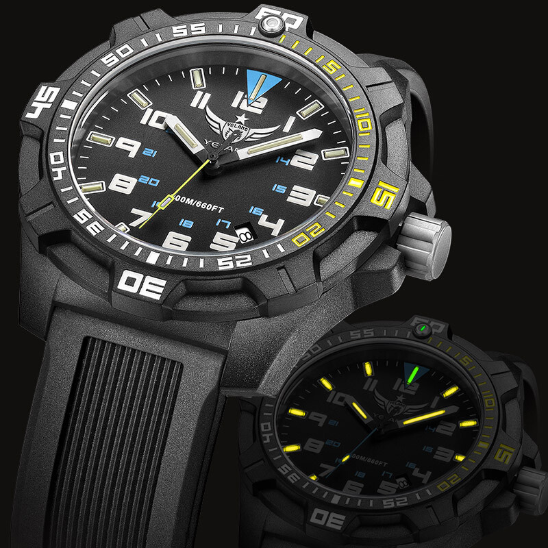 野狼军表（YL）瑞士机芯品牌运动男士手表H3夜光手表碳纤维表帆布潜防水腕表时尚男表V2_2 黄圈超光款-蓝面黄光