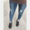 bw9新款RORO大码大码女装新款破洞牛仔裤女显瘦弹力九分裤小脚裤女 40 AK6918牛仔蓝