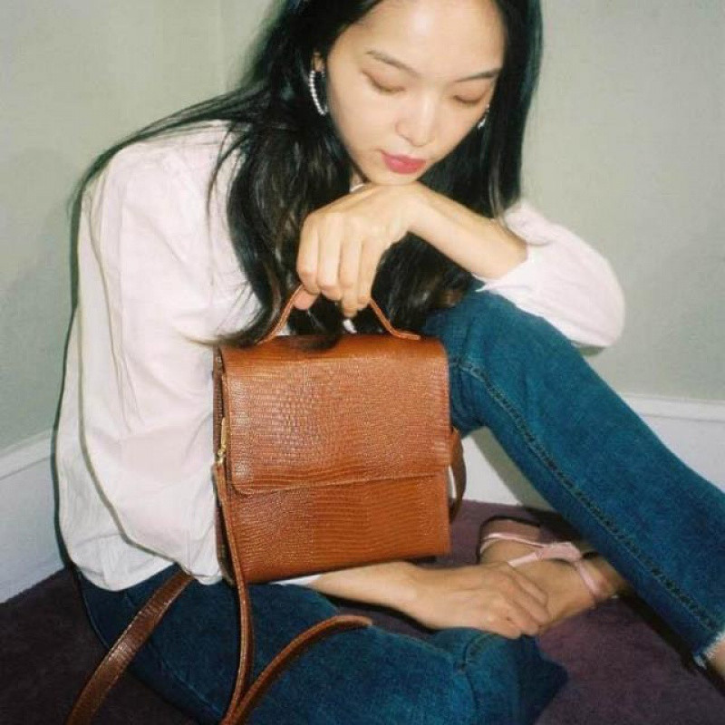 818款韩国ulzzang手提包女简约复古方形迷你小包包单肩斜挎百搭小方包 棕色现货