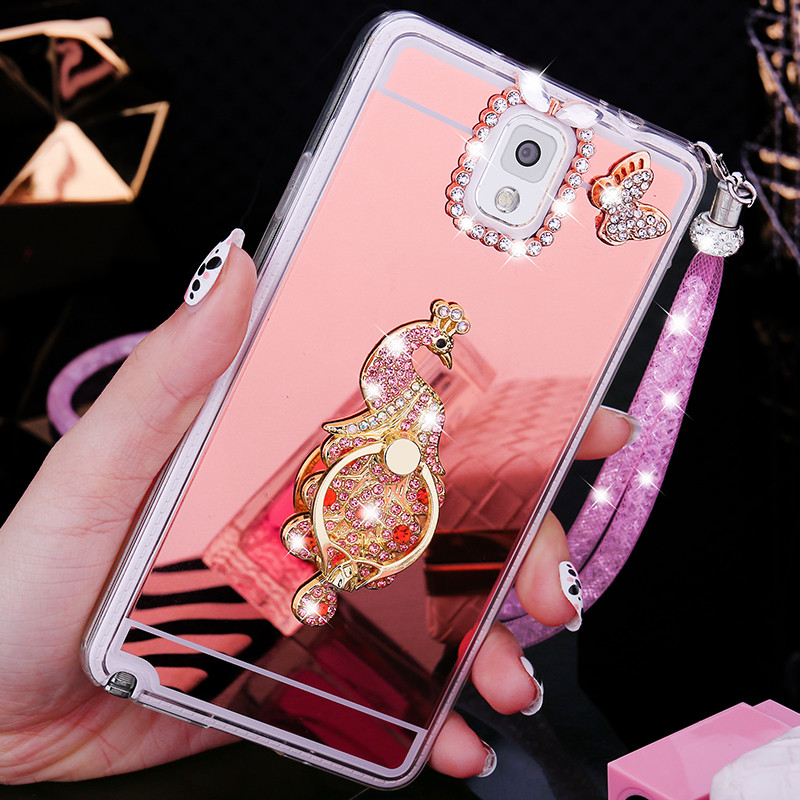 三星note3手机壳noto3n9006保护套sm-n9008v外壳n900女钻9005软 玫瑰金孔雀