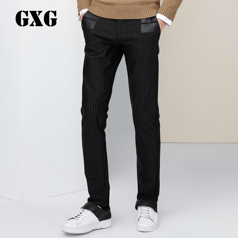 GXG裤子男装冬季男士韩版时尚都市修身裤子男长裤休闲裤54102022/C11-01-B4 黑白条 165/S
