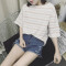 902新款夏装新款原宿bf风短袖T恤女韩版潮学生卡通半袖上衣服宽松体恤衫 M TX条纹粉色