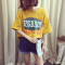 902新款夏装新款原宿bf风短袖T恤女韩版潮学生卡通半袖上衣服宽松体恤衫 M 黄色
