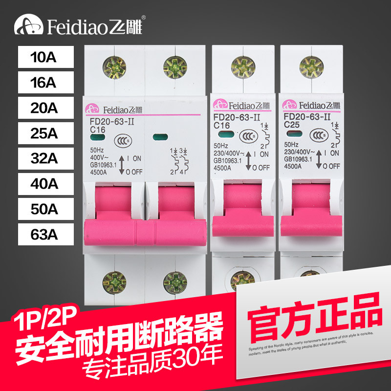 飞雕（FEIDIAO)空气开关 家用小型断路器/空开2P两级20a 电源空开 2P -C20