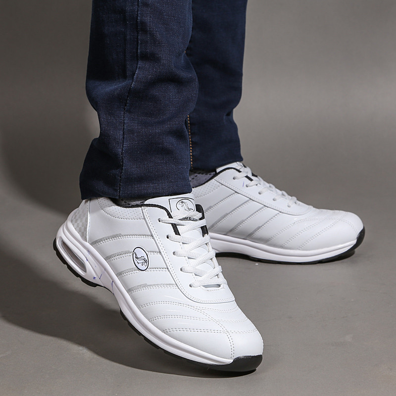 AO KAl E YU香港鳄鱼秋季男士气垫增高鞋 5cm 运动鞋波鞋男士皮面休闲跑步鞋男耐磨旅游鞋 1236白色 40