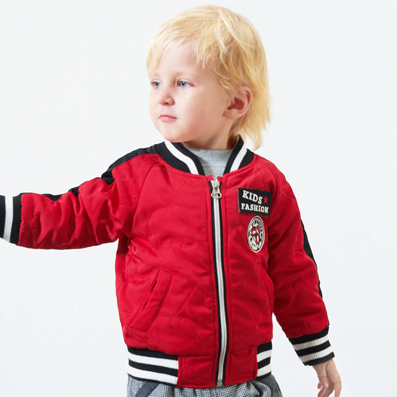 婴姿坊男童运动休闲夹棉时尚绣花防风拉链衫外套 80cm 红色