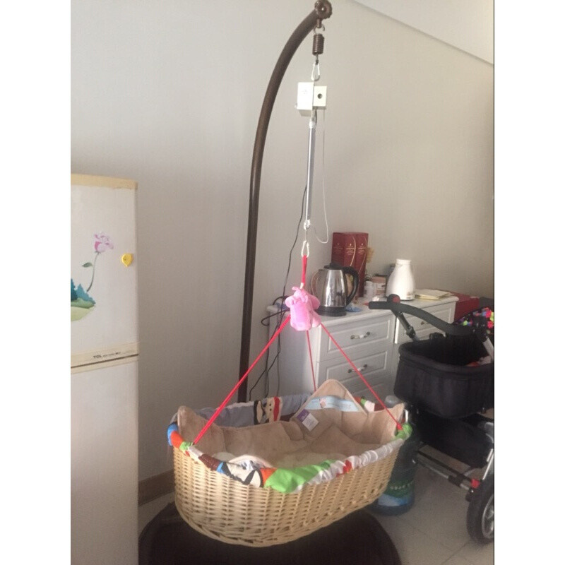 婴儿摇篮摇床潮汕电动上下摇篮床宝宝吊床自动婴儿床吊篮藤编摇窝印尼真藤自动摇篮床送蚊帐 柳藤编自动摇篮床送蚊帐
