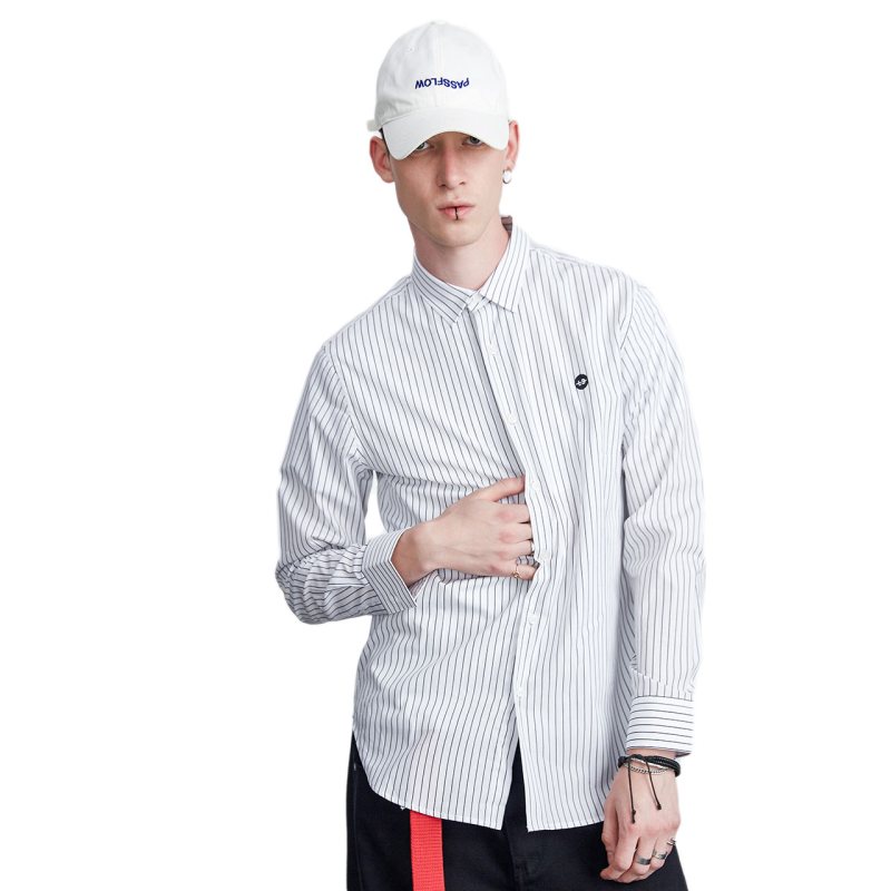 Lilbetter衬衫男 秋季港风潮流条纹长袖寸衫新款帅气修身男士衬衫91731128 XXL 花色