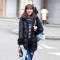 女装冬季时尚韩版连帽羊羔毛装饰中长加厚羽绒服外套上衣 L 黑色