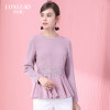洛诗琳优雅荷叶边长袖圆领上衣修身通勤打底蕾丝衫2017秋冬新款女LDUN973529 XXL 粉色