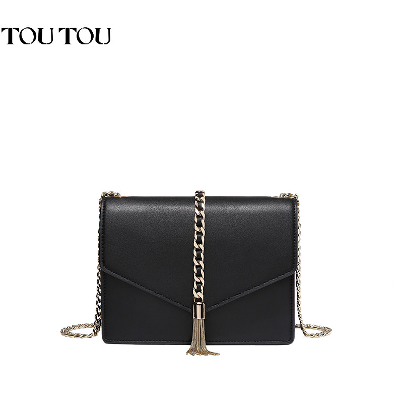 TOUTOU2017韩版新款流苏链条包时尚迷你小方包单肩包斜挎小包包潮 子夜黑