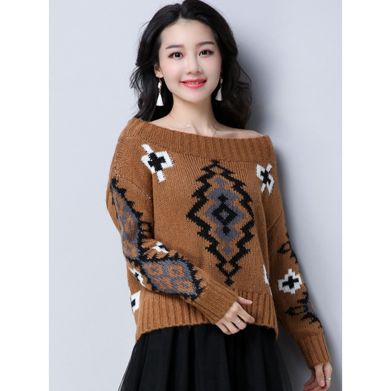 丝柏舍2017秋冬新款女装韩版大圆领长袖百搭套头针织衫S74Z0070M M 卡其色