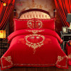 吉祥三宝(Geely Sanbo)家纺 全棉床上用品床单被套绣花婚庆四件套 吉祥如意 红色 2.2*2.4m