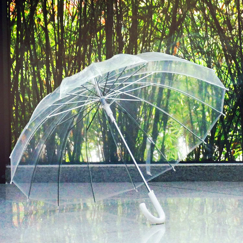 男女复古透明雨伞长柄透明伞自动广告伞创意雨