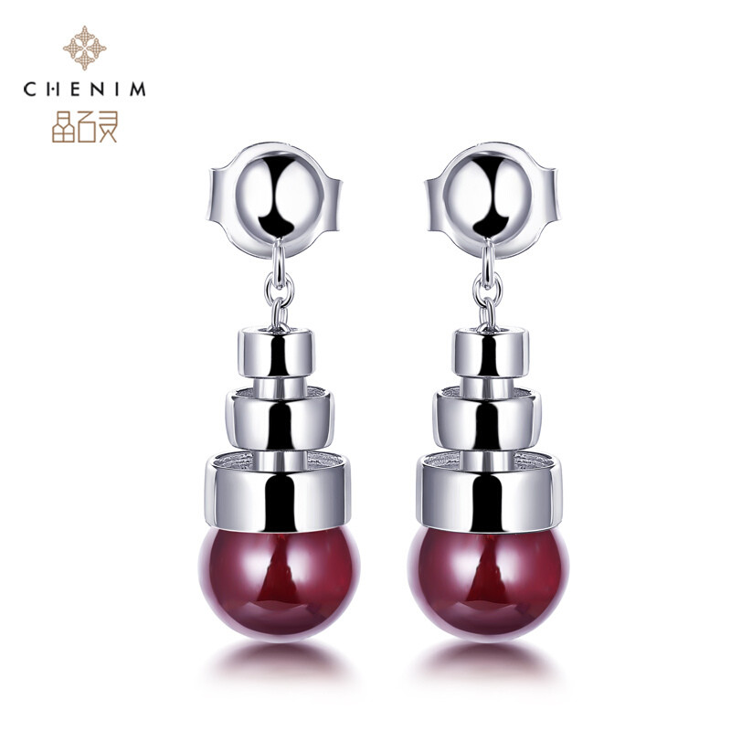 chenim晶石灵彩宝紫晶粉晶石榴石葡萄石耳钉彩石宝石耳环饰品_1 石榴石