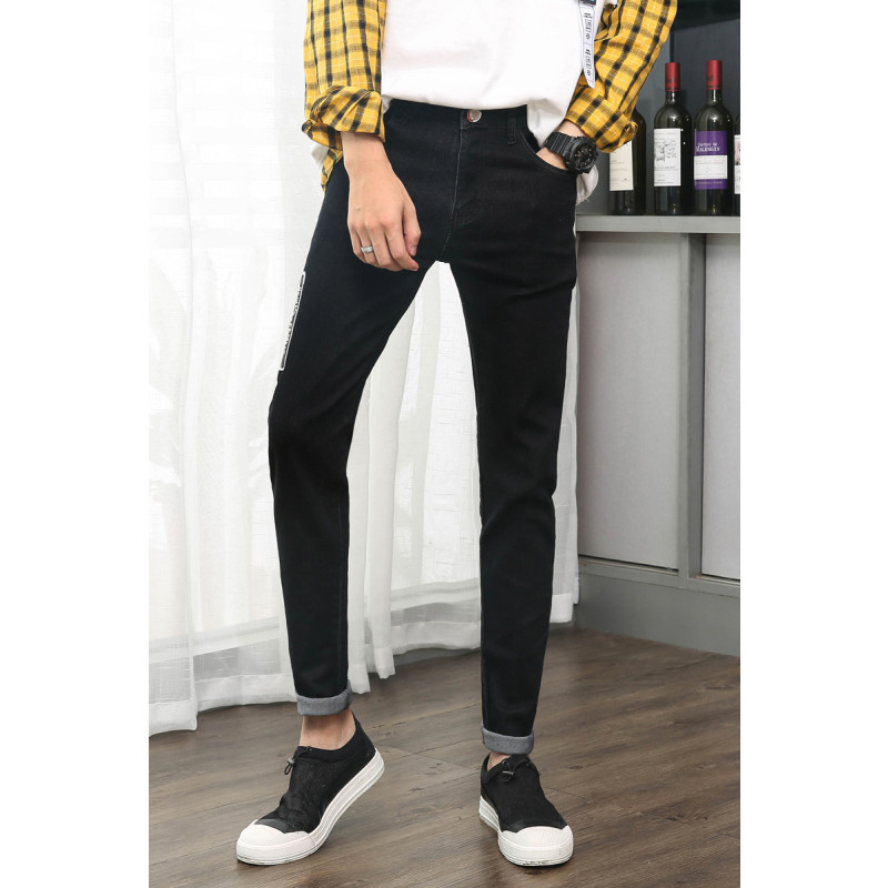 超音狼男装秋季弹力牛仔修身小脚牛仔长裤2018JD-B31 36(2尺8) 黑色