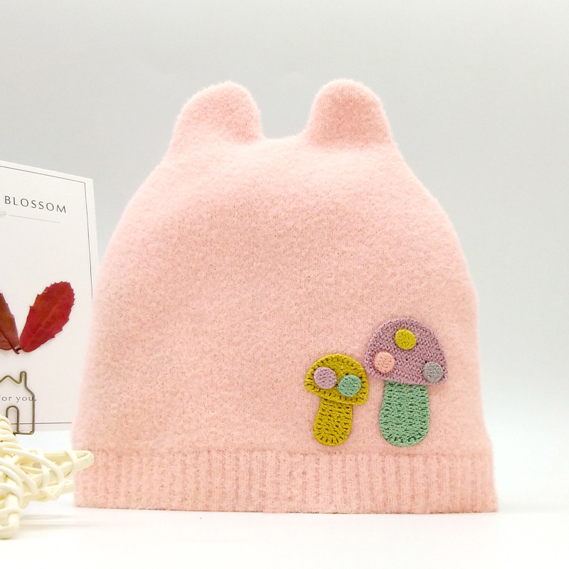 贝迪牛秋冬款新生儿帽子男女宝宝可爱保暖婴儿帽子 杏色小蘑菇 均码（0-12个月）