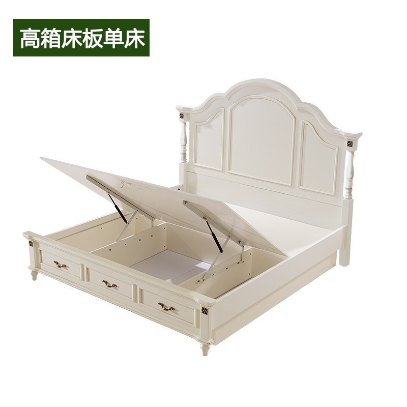 莱柯檑 床 美式板式双人床田园1.2/1.5/1.8m大床婚床主卧家具实木框架床 1.2米单床【床板高箱】
