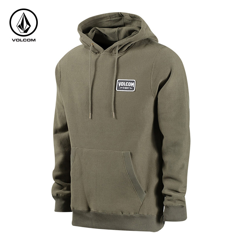VOLCOM秋冬新品男士SHOPPULLOVER修身LOGO连帽卫衣A4141604 S MIL/褐色
