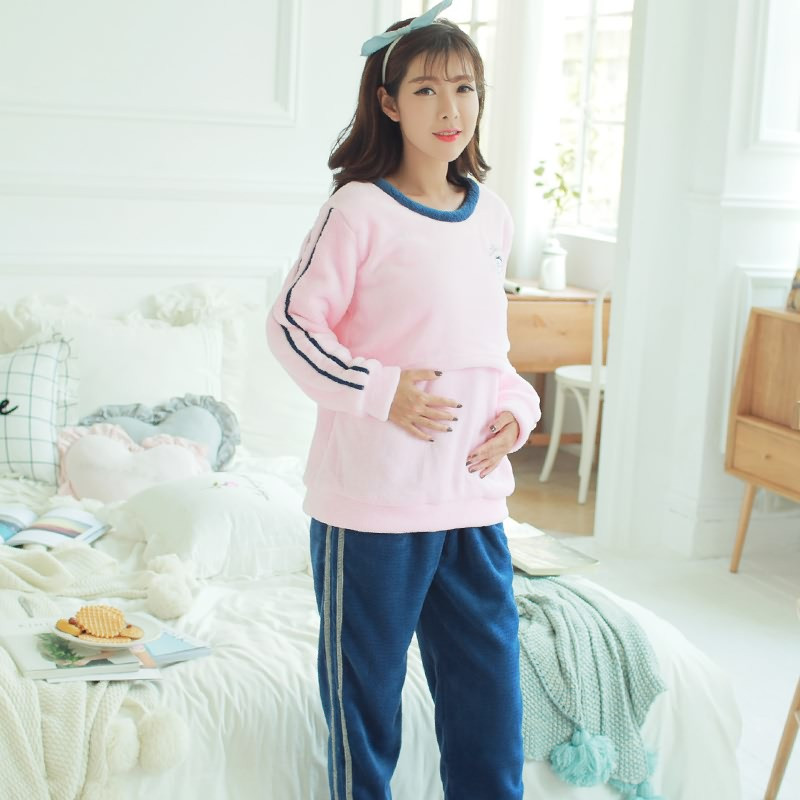茵珠麗YinZhuli 可外穿长袖法兰绒保暖月子服 秋冬天绒质坐月子女士喂奶衣 秋冬季哺乳睡衣家居服套装6888 XL 图色