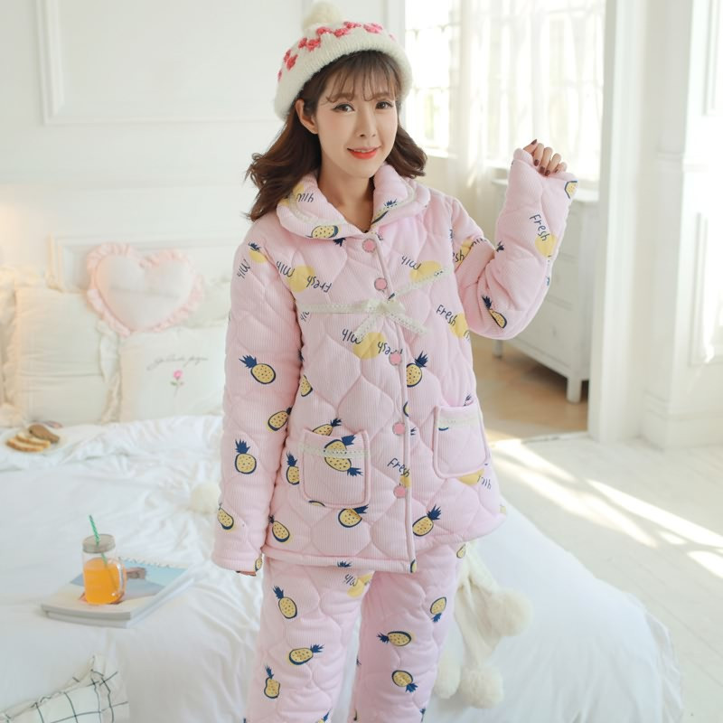 茵珠麗YinZhuli 冬天坐月子三层加厚棉袄长袖月子服家居服 冬季法兰绒夹棉孕妇服保暖喂奶衣睡衣套装6923 XL 图色