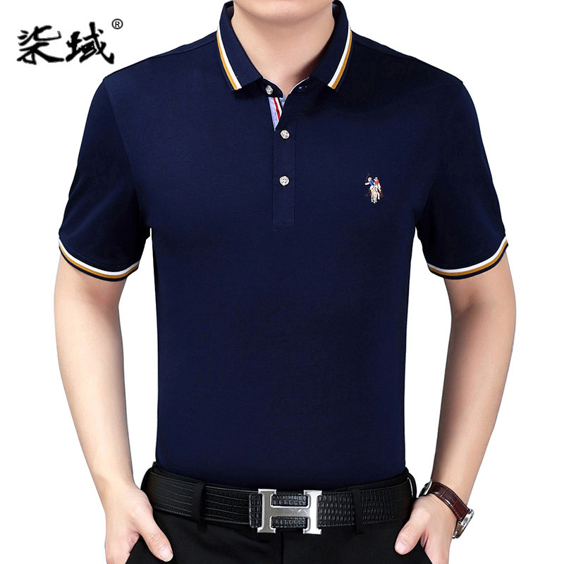 2017中年男士短袖T恤纯棉翻领夏装中老年男装