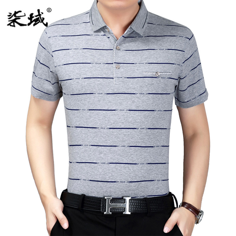 2017中年男士短袖T恤纯棉翻领夏装中老年男装