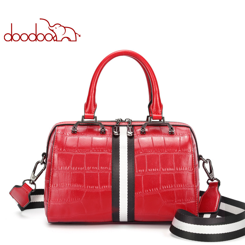包包女2017新款潮百搭斜跨单肩包秋冬新品鳄鱼纹手提包波士顿女包 红色