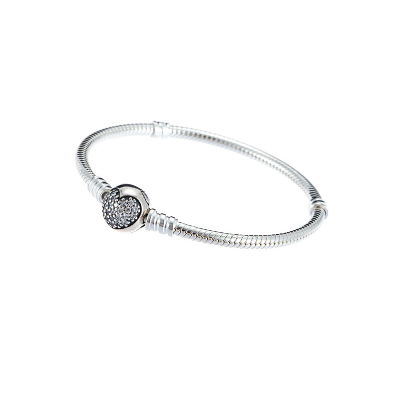 PANDORA潘多拉 闪烁心形密镶扣925银手链 590743CZ 17cm