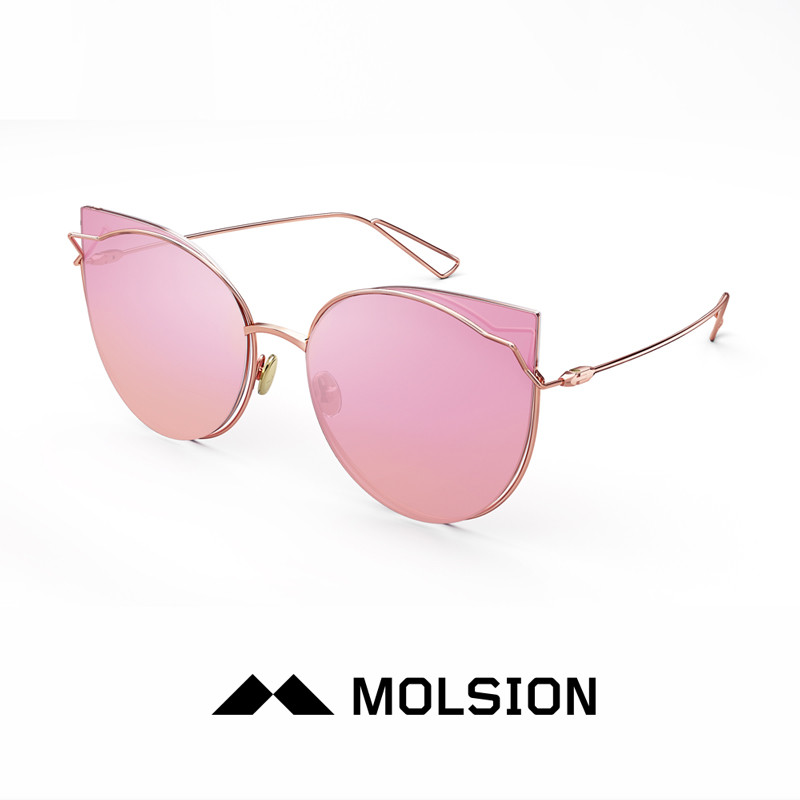 Molsion陌森眼镜Angelababy同款2018新款发售透色猫眼太阳镜墨镜MS8021 B62粉色镜面镜片