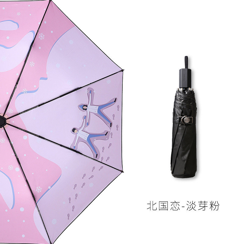 PRAIN故事系列之北国恋两用晴雨伞女防紫外线遮阳伞创意黑胶防晒伞太阳伞折叠 淡芽粉