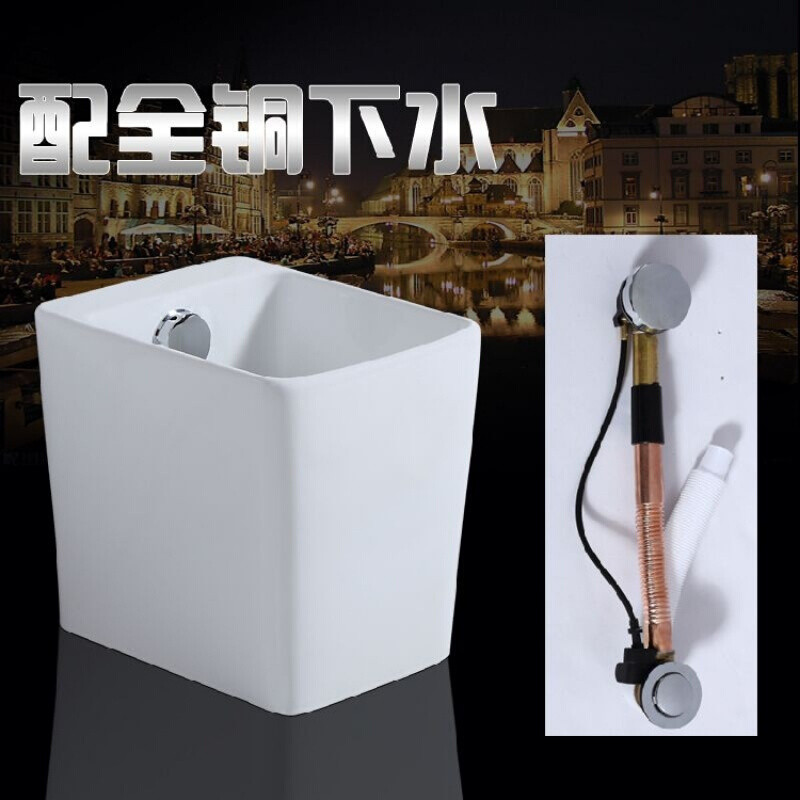陶瓷拖把池阳台拖把槽水洗溅水多功能通用型洗衣水阀方形盆洗地台 方形全铜下水