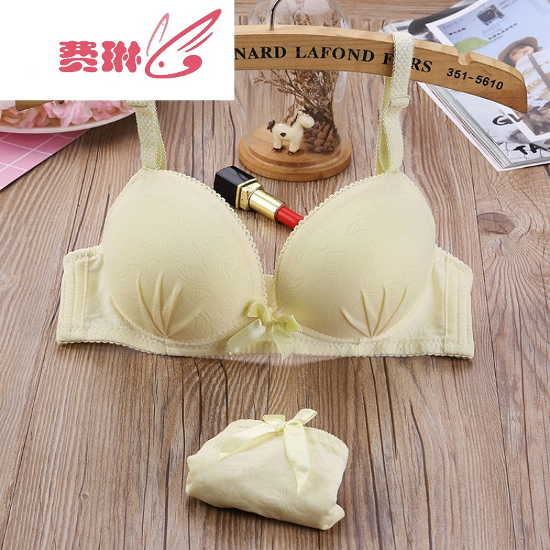 可爱大学生纯色内衣一套装少女甜美收副乳聚拢胸小清新无钢圈胸衣 36/80【AB杯通用】 315黄色套装