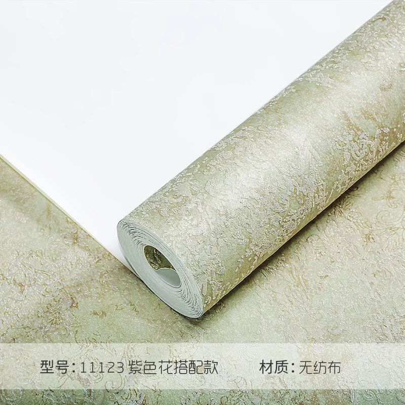 美式复古乡村无纺布墙纸3D立体精压ab版客厅田园卧室电视背景壁纸浅绿色11135(主款)仅 紫色花11123(搭配款)