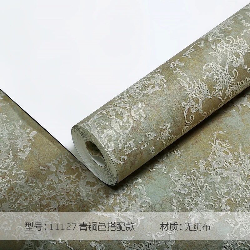 美式复古乡村无纺布墙纸3D立体精压ab版客厅田园卧室电视背景壁纸浅绿色11135(主款)仅 青铜色11127(搭配款)