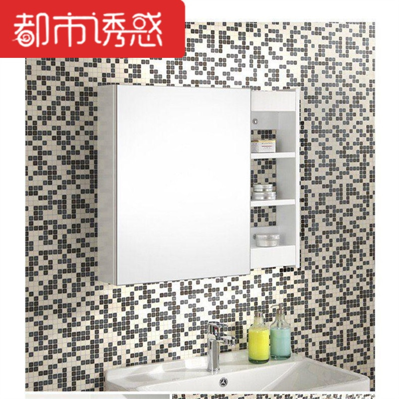 实木浴室镜柜卫生间储物卫浴镜箱防水带灯定制 W6561白色双门