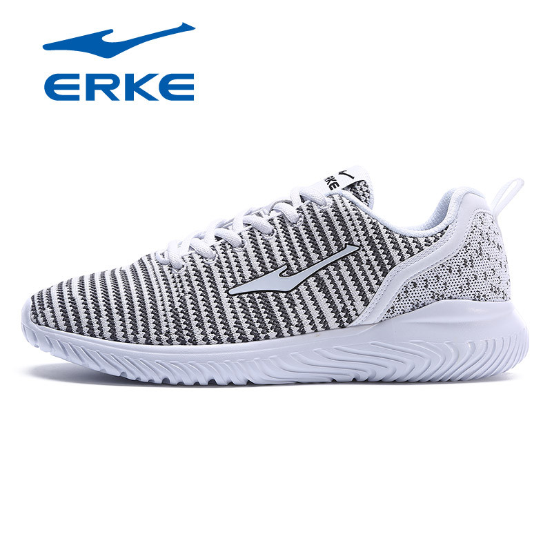 鸿星尔克（ERKE）男款舒适针织减震运动跑鞋时尚运动鞋子跑步鞋男鞋 正白/玫灰色 43码