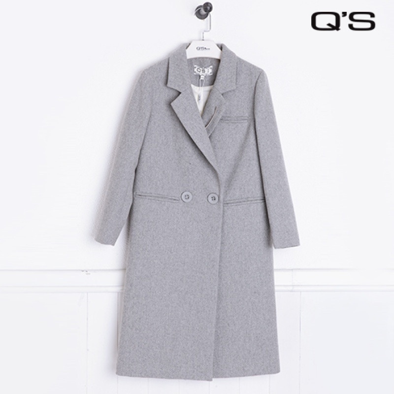 Q&rsquo;S/秸熙女装2017冬装新款韩版纯色翻领中长款呢料大衣JAC1A4 XS 银灰色