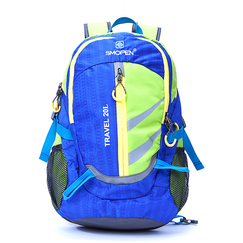 SMOPEN杉美 户外骑行包 反光条防水布双肩背包 男女时尚运动登山包 20L S501 蓝色