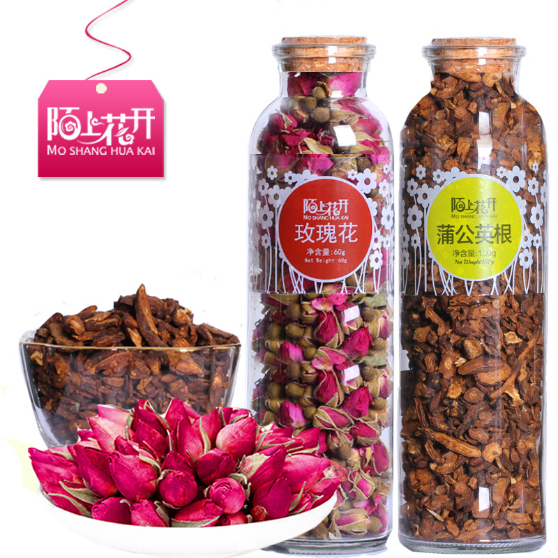 陌上花开刺玫茶蒲公英根茶蒲公英玫瑰茶重瓣平阴玫瑰花茶茶长白山