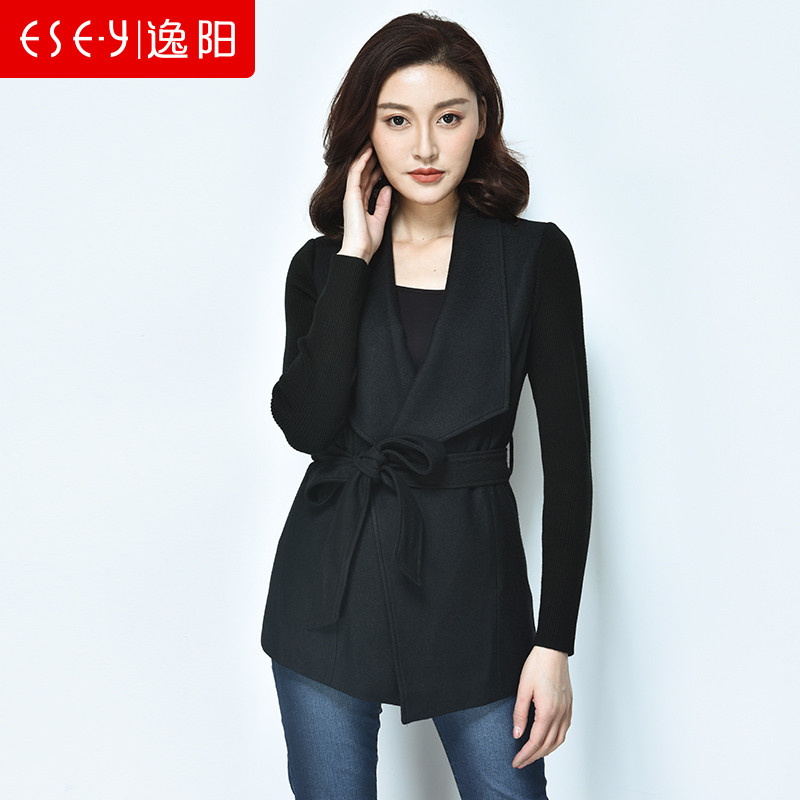 逸阳羊毛时尚气质针织衫外套职业开衫长袖 L A01（黑色）
